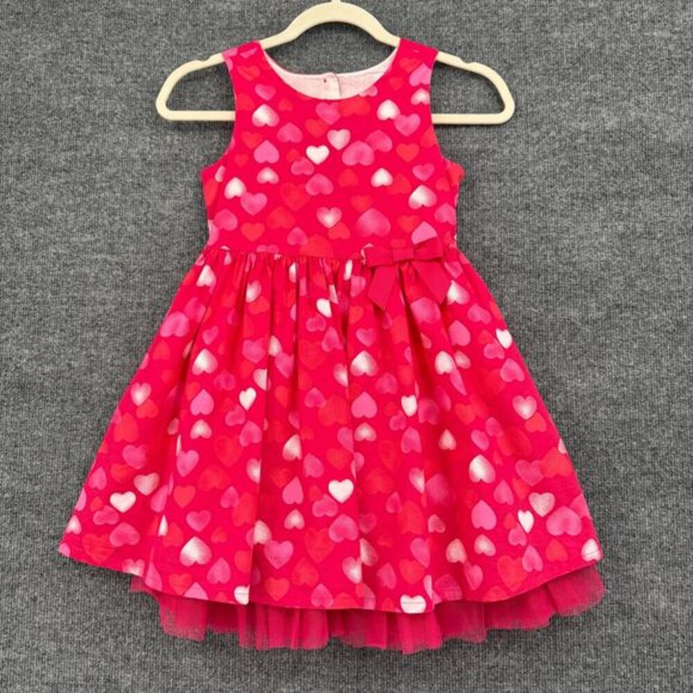 Tommy Bahama Girls Fit & Flare Party Dress Size 8 Red Heart Print Cutout Tulle